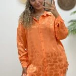 DAİRE DESEN SALAŞ SATEN GÖMLEK - TURUNCU