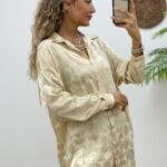 DAİRE DESEN SALAŞ SATEN GÖMLEK - BEJ