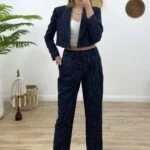 ÇİZGİLİ PALAZZO PANTOLON - LACİVERT ÇİZGİLİ