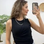 SIFIR KOL DRAPELİ BLUZ - SİYAH