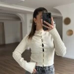 AÇIK DÜĞME DETAY VİSKON İNCE FİTİLLİ HIRKA - KREM