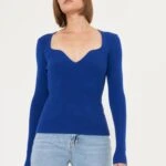 AÇIK YAKA LİKRALI TRİKO - SAKS