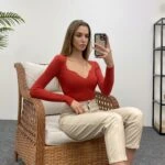 AÇIK YAKA LİKRALI TRİKO - KIRMIZI