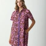 ADOLFO FERMUARLI DESENLİ ELBİSE - KAHVE