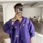 AHŞAP BONCUK İŞLEME VİSKOS SALAŞ GÖMLEK - MOR