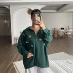 AHŞAP BONCUK İŞLEME VİSKOS SALAŞ GÖMLEK - ZÜMRÜT YEŞİL