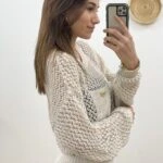 AJURLU CEPLİ BİSİKLET YAKA TRİKO - EKRU