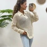 AJURLU PATLI POLO YAKA TRİKO - VANİLYA