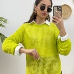 AJURLU YIRTMAÇLI BİSİKLET YAKA TRİKO - LİME