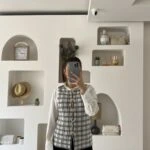 AKSESUAR DÜĞME EKOSE DESEN VİSKON KARIŞIM YELEK - EKRU SİYAH