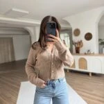 AKSESUAR DÜĞME YÜN KARIŞIM V YAKA HIRKA - KOYU BEJ MELANJ