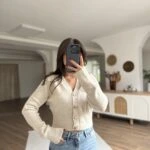 AKSESUAR DÜĞME YÜN KARIŞIM V YAKA HIRKA - AÇIK BEJ MELANJ