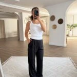 ALO YAZI NAKIŞ BEL LASTİK TİRİL PANTOLON - SİYAH