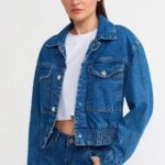 ALTI LASTİKLİ ÇITÇITLI KOT CEKET - MAVİ