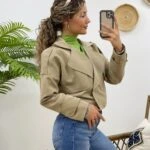 APOLETLİ KISA TRENÇ - VİZON