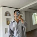 ARKA A PİLE ÇİZGİ DOKU MODAL VİSKON GÖMLEK - GRİ