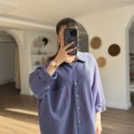 ARKA A PİLE ÇİZGİLİ VİSKON SALAŞ GÖMLEK - SAKS