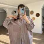 ARKA A PİLE ÇİZGİLİ VİSKON SALAŞ GÖMLEK - GÜL KURUSU