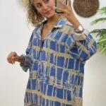 ARKA A PİLE DESENLİ TEK CEP SALAŞ GÖMLEK - MAVİ