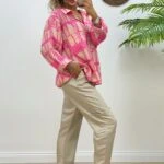 ARKA A PİLE DESENLİ TEK CEP SALAŞ GÖMLEK - PEMBE