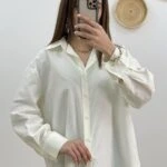 ARKA A PİLE PAMUK GÖMLEK - EKRU