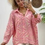 ARKA A PİLE TEK CEP DALGA DESEN GÖMLEK - PEMBE