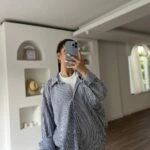 ARKA A PİLE V YAKA ÇİZGİLİ SALAŞ PAMUK GÖMLEK - LACİVERT