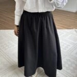 ARKA BEL LASTİK CEPLİ UZUN KLOŞ ETEK - SİYAH