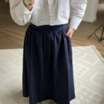 ARKA BEL LASTİK CEPLİ UZUN KLOŞ ETEK - LACİVERT