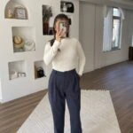 ARKA BEL LASTİK DUBLE PAÇA PAMUK TENCEL PANTOLON - LACİVERT