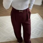 ARKA BEL LASTİK ÖN BRİT AKSESUAR KEMER BOL PAÇA TİRİL PANTOLON - BORDO