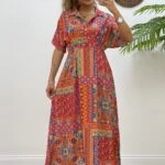 ARKA BEL LASTİK ÖN PİLİ KISA KOL ELBİSE - ORANGE