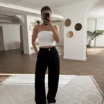 ARKA BEL LASTİK TİRİL PALAZZO PANTOLON - SİYAH