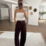 ARKA BEL LASTİK TİRİL PALAZZO PANTOLON - BORDO