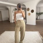 ARKA BEL LASTİK TİRİL PALAZZO PANTOLON - ADAÇAYI