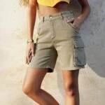 ARKA BEL LASTİK YANLARI CEPLİ PAMUKLU ŞORT - HAKİ