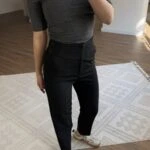 ARKA BEL V YAN DÜĞME DETAY VİSKON HAVUÇ PANTOLON - SİYAH