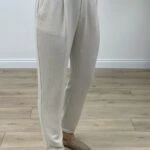 ARKA BEL YAZI LASTİK DUBLE PAÇA PANTOLON - TAŞ