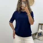 ARKA DAMLA KOL VE YAKA ŞERİT VİSKON TRİKO - LACİVERT