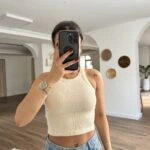 ARKA DİKİŞ DETAY FİTİLLİ KISA LİKRALI ATLET - TAŞ