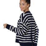 ARKA DÜĞMELİ ÇİZGİLİ VİSKON TRİKO - LACİVERT