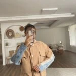 ARKA JEAN KOL BİYELİ KAPAK CEPLİ VİSKON TRENÇ - A.CAMEL