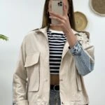 ARKA JEAN KOL ŞERİT CEKET - TAŞ