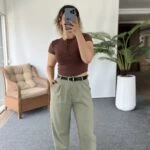 ARKA KAPAK CEP KEMERLİ HAVUÇ KETEN PANTOLON - ÇAĞLA YEŞİLİ