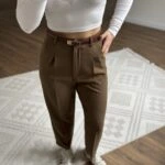 ARKA KAPAK CEP KEMERLİ TİRİL KUMAŞ PANTOLON - HAKİ