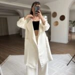 ARKA LASTİK BÜZGÜ TORBA CEP VİSKON KETEN MİDİ CEKET - EKRU