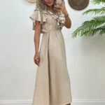 ARKA ÖN V YAKA FIRFIR ELBİSE - VİZON