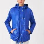 ARKA OVAL ETEK UCU BÜZGÜ KAPÜŞONLU PARAŞÜT YAĞMURLUK - SAKS