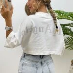 ARKA TAŞ BASKI SALAŞ CROP TİŞÖRT - EKRU