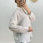 ARKA UZUN GOFRE GÖMLEK - EKRU